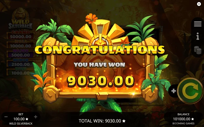 Wild Silverback – celková kumulativní výhra za kolo Free Spins